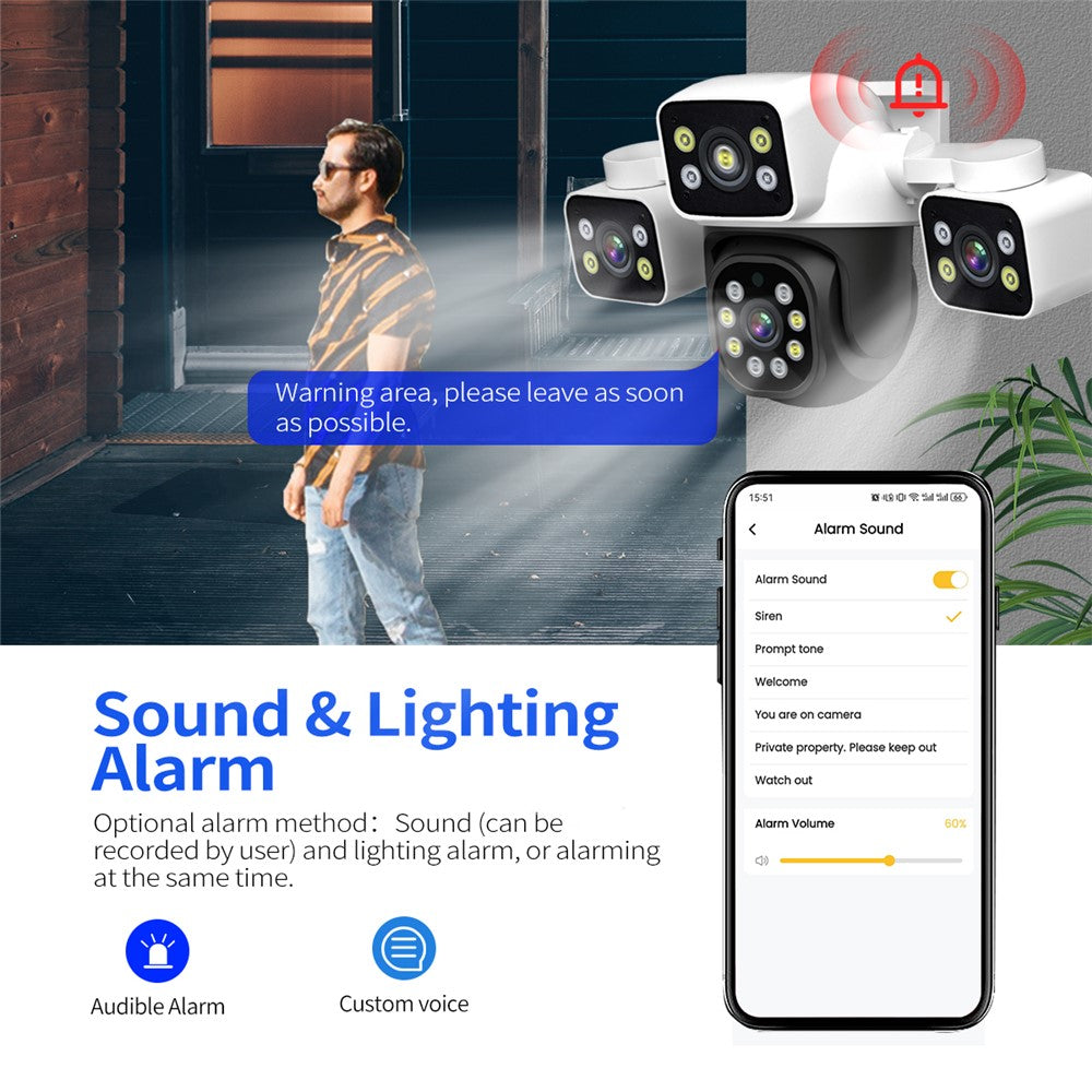 ESCAM PT223 Home Security 3 x 4MP Lens Camera WiFi Motion Detection Alarm Two-Way Audio Camera