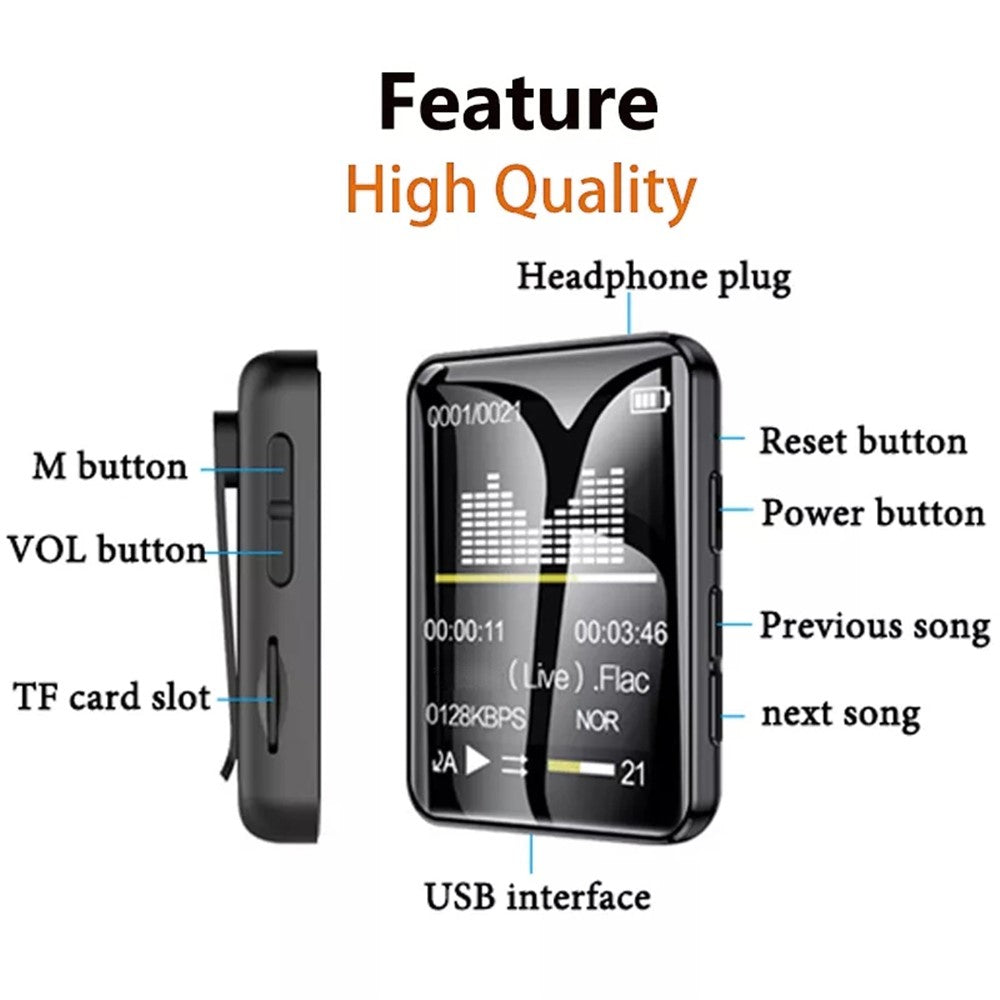 MROBO A7 MP4 Player 2.0 Inch TFT Color Screen Portable Music Player, 32GB Memory