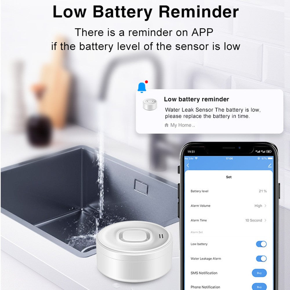 SQ400C001 100dB Alarm WiFi Smart Water Leak Detector Works with Amazon Alexa  /  Google Assistant