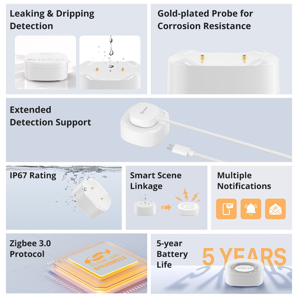 SONOFF SNZB-05P Ewelink Zigbee 3.0 Water Leak Detector Flood Alert Overflow Security Alarm Sensor