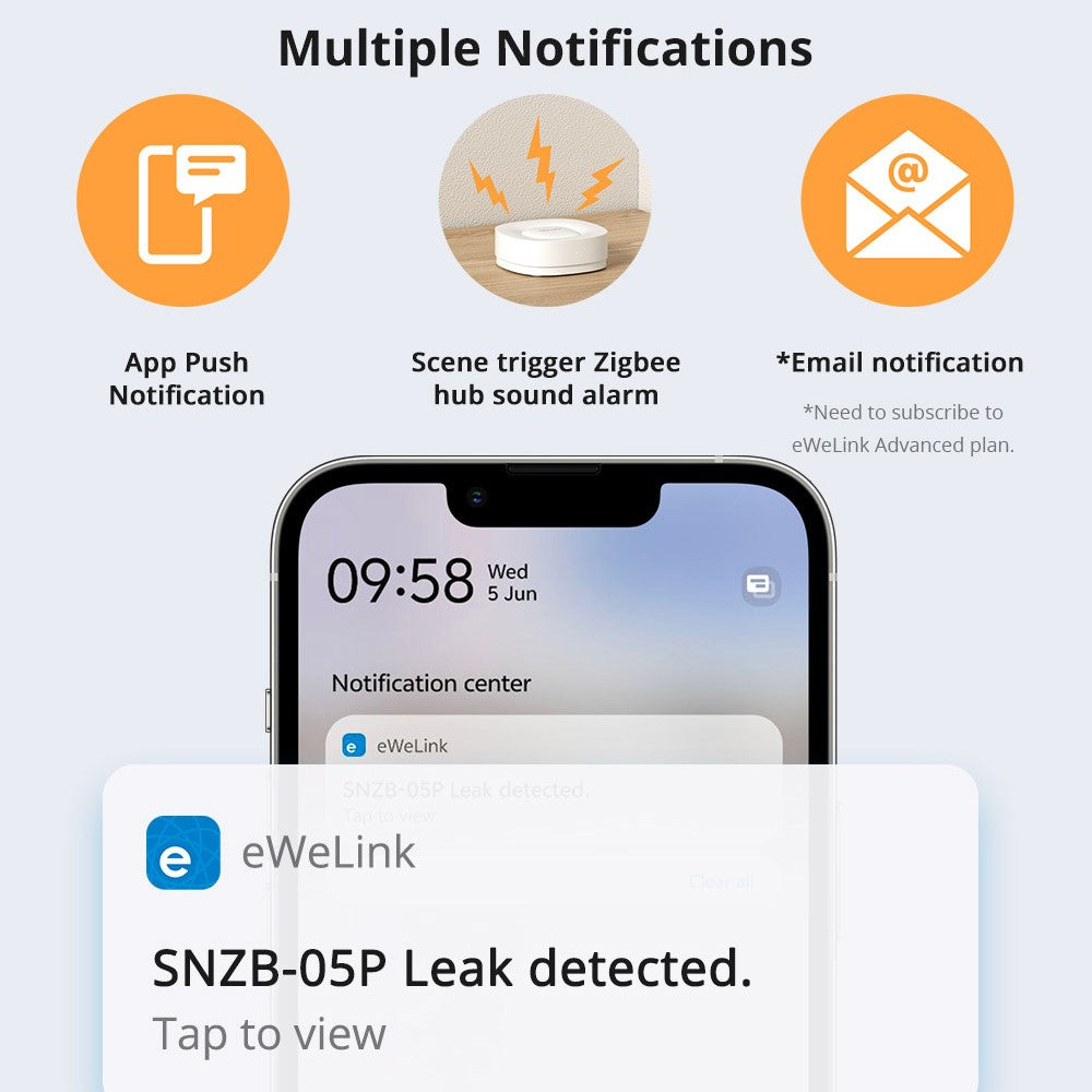 SONOFF SNZB-05P Ewelink Zigbee 3.0 Water Leak Detector Flood Alert Overflow Security Alarm Sensor