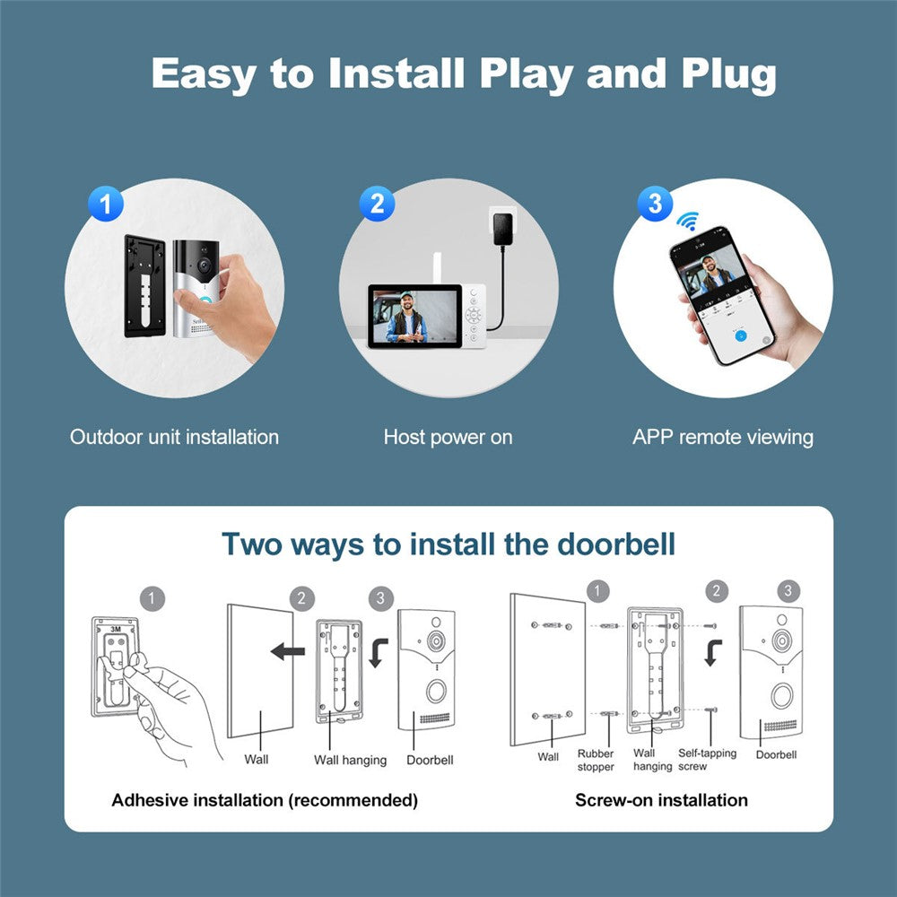SRIHOME DH051_002_008 Smart Wireless Doorbell Set 4MP HD Indoor Video Intercom Low Power Consumption for Home