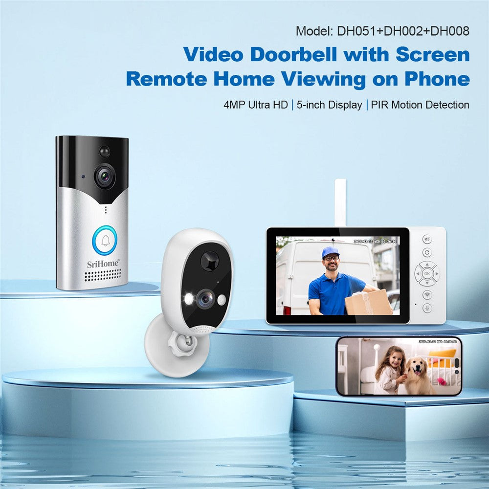 SRIHOME DH051_002_008 Smart Wireless Doorbell Set 4MP HD Indoor Video Intercom Low Power Consumption for Home