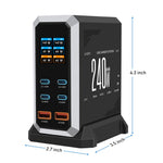HHW 240W GaN USB-C 6-portars laddningsstation PD-nätadapter med färgdisplay för mobil/bärbar dator/hörlurar