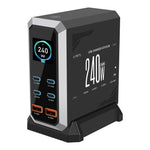 HHW 240W GaN USB-C 6-portars laddningsstation PD-nätadapter med färgdisplay för mobil/bärbar dator/hörlurar