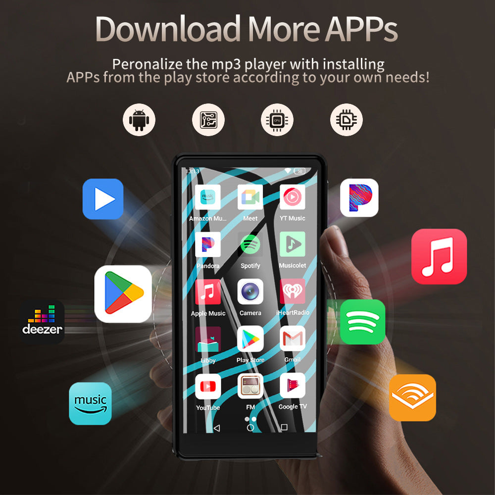 A03 Android MP3 Player Bluetooth-Compatible 5.0 Touchscreen Music Player 4GB+64GB Memory 16MP Camera 10H Battery Life