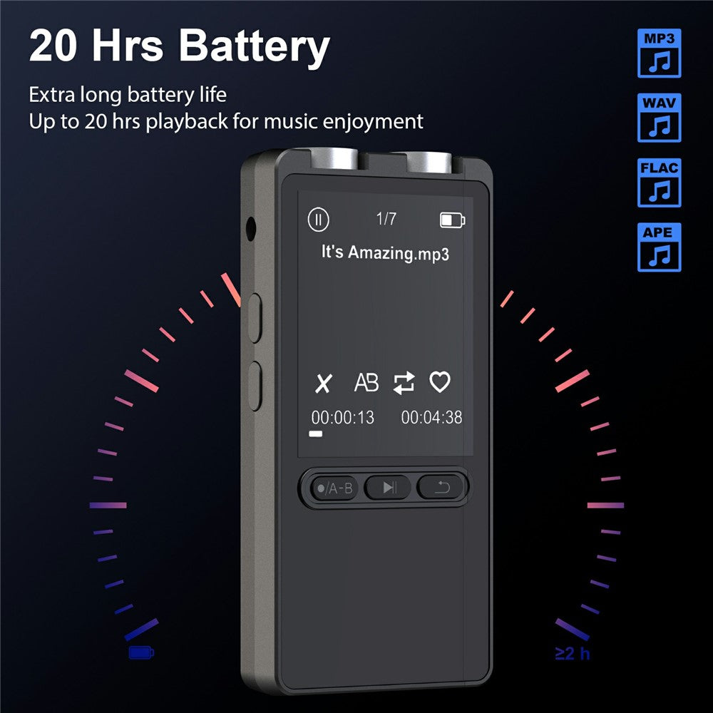 N27 Portable Bluetooth-compatible MP3 Player Large Storage Multi-Language Recorder 20H Long Standby One-Click Recording Audio Player