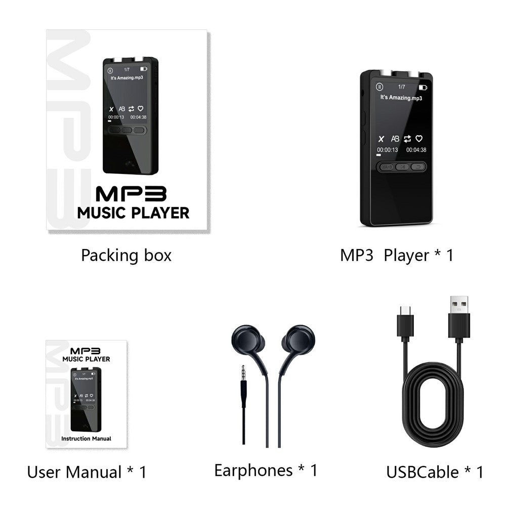 N27 Portable Bluetooth-compatible MP3 Player Large Storage Multi-Language Recorder 20H Long Standby One-Click Recording Audio Player