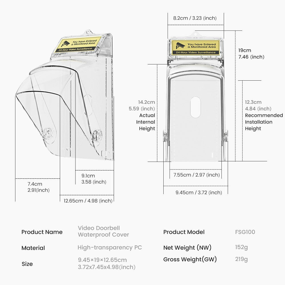 E10 Video Doorbell Waterproof Cover Anti-Theft Mounting Bracket Wireless Ring Button Dustproof Protector Shield for Outdoor Indoor