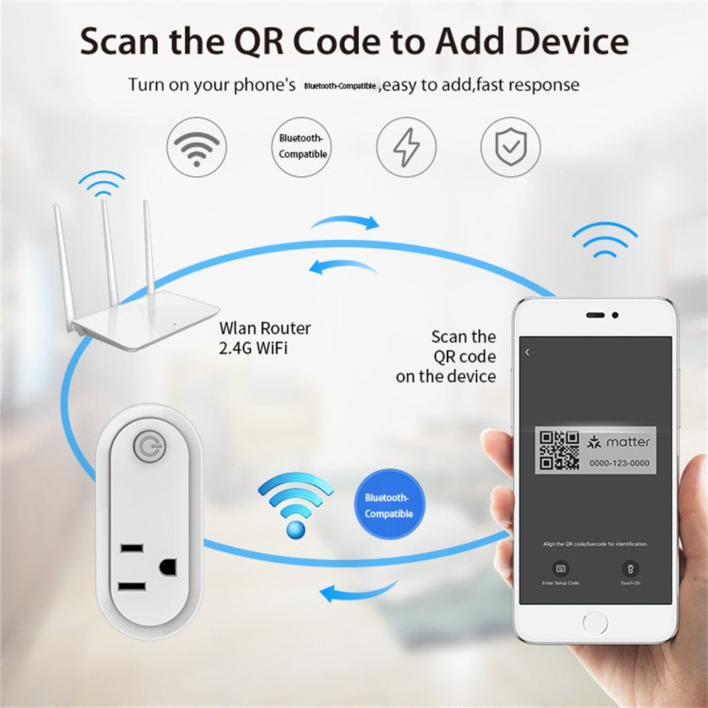 NEO NAS-WR12WM Tuya Matter WiFi Smart Stik 15A US Stik Smart Stikkontakt med Strømmåling til Apple / Google / Amazon