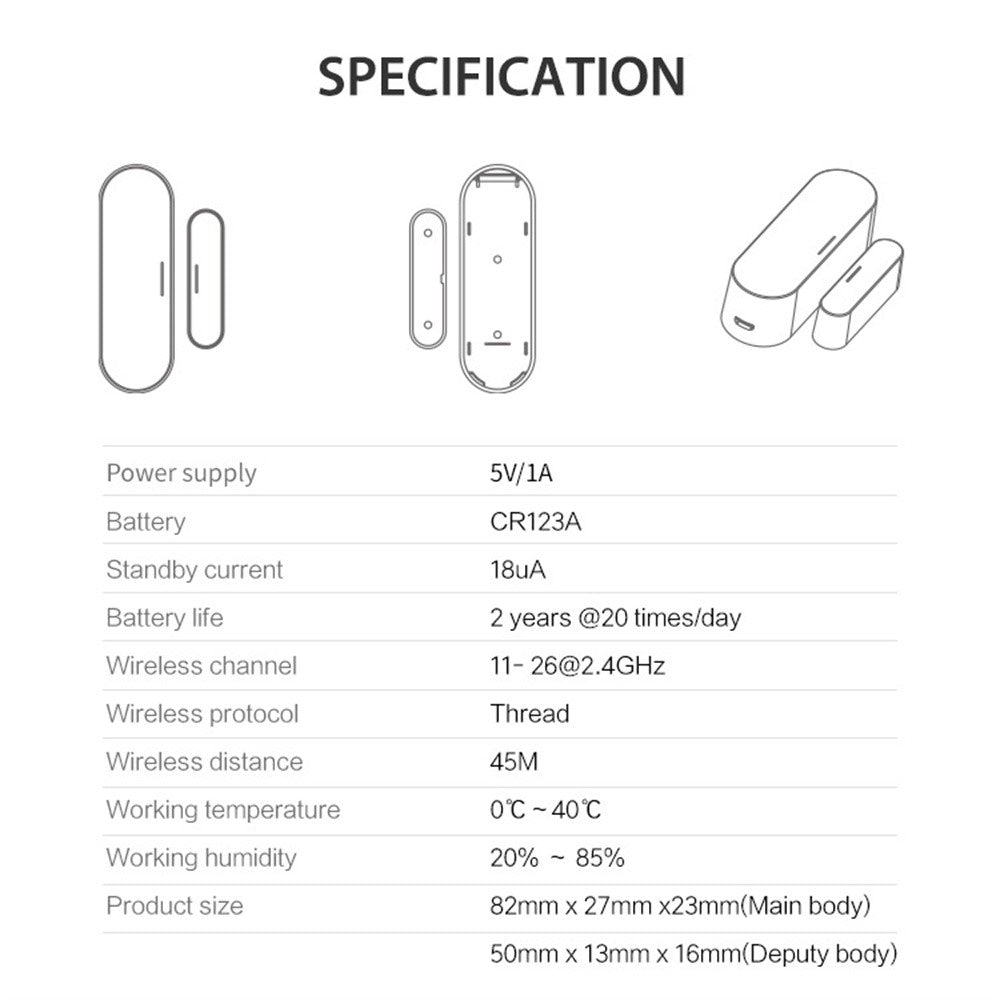 NEO NAS-DS07TM Matter Thread Door Sensor USB Powered Magnetic Smart Home Window Alarm Sensor (without Battery)