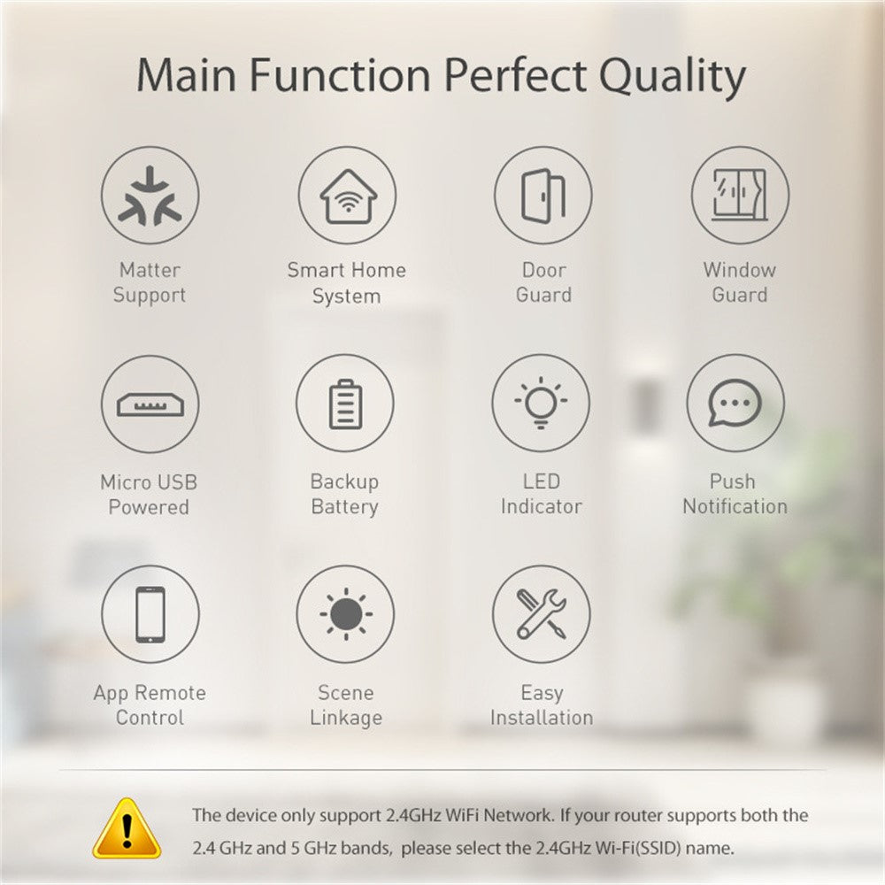NEO NAS-DS07TM Matter Thread Door Sensor USB Powered Magnetic Smart Home Window Alarm Sensor (without Battery)