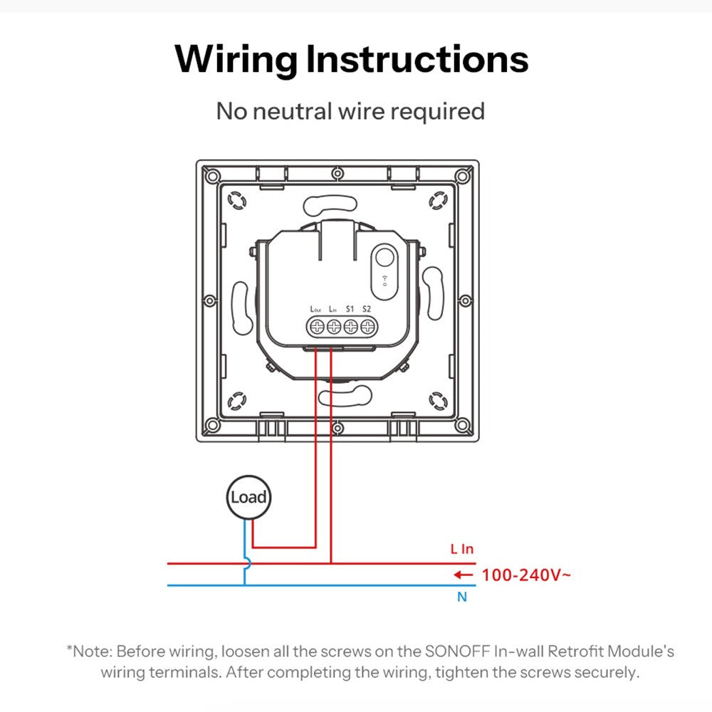 SONOFF E1GSL For Sonoff ZBMINIL2 Retrofit Module 1-Gang Wall Switch Enclosure No Neutral Wire Required, 86mm x 86mm