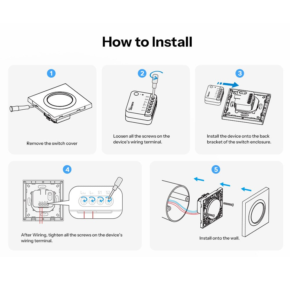 SONOFF E1GSL For Sonoff ZBMINIL2 Retrofit Module 1-Gang Wall Switch Enclosure No Neutral Wire Required, 86mm x 86mm