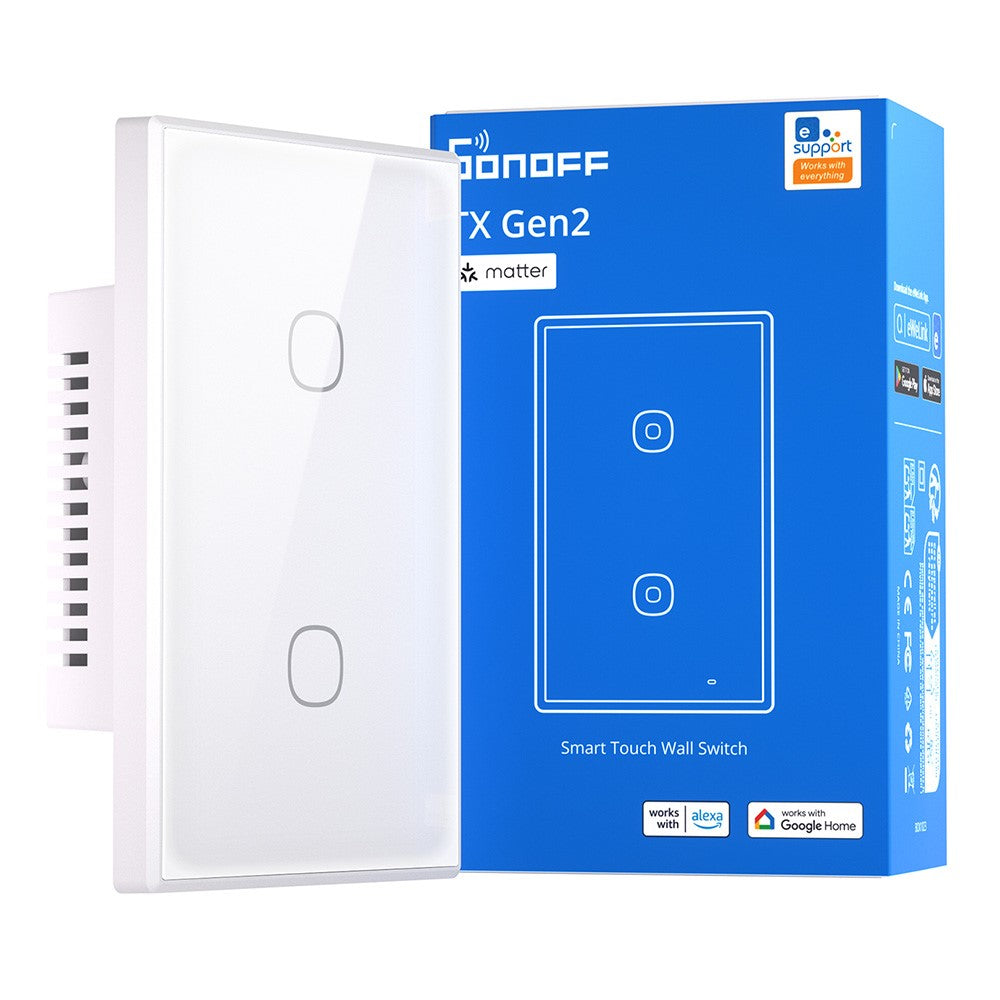 SONOFF T6-2C-120M 2-Gang Smart Touch Wall Switch Matter Detach Relay Apple Ecosystem Compatible
