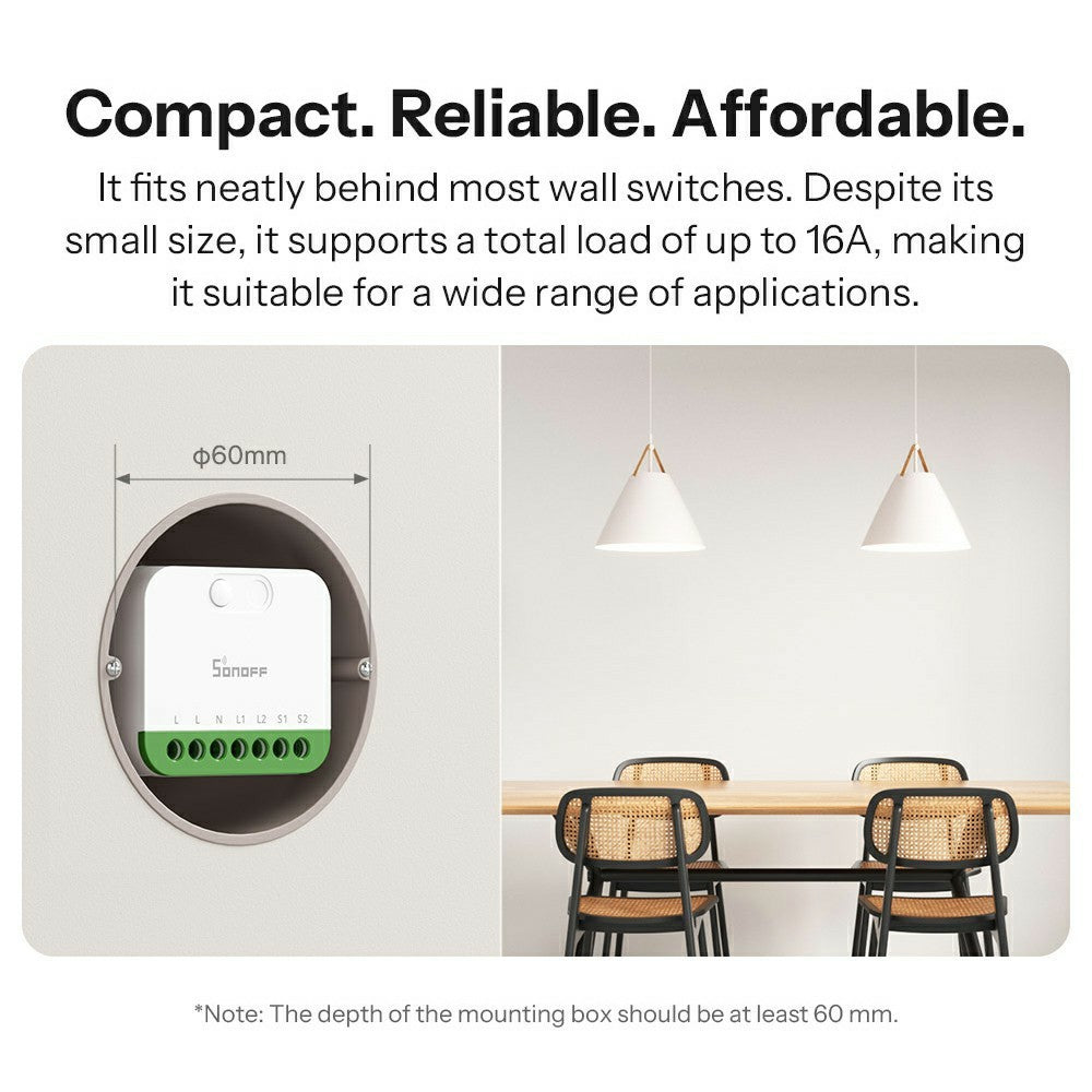 SONOFF MINI-2GS 2-Gang Smart Switch WiFi Matter-Compatible with Dual Load Control  /  Voice Assistant for Home Automation