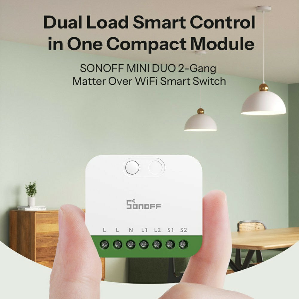 SONOFF MINI-2GS 2-Gang Smart Switch WiFi Matter-Compatible with Dual Load Control  /  Voice Assistant for Home Automation