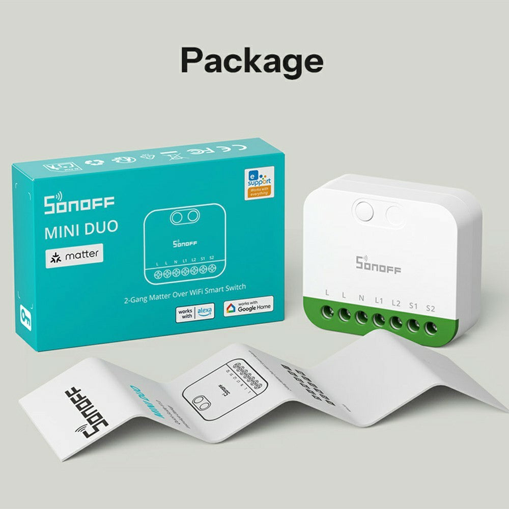 SONOFF MINI-2GS 2-Gang Smart Switch WiFi Matter-Compatible with Dual Load Control  /  Voice Assistant for Home Automation