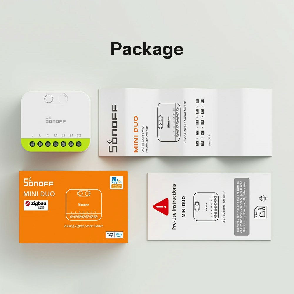 SONOFF MINI-ZB2GS 2-Gang Zigbee Smart Switch with Dual Load Control Module for Home Automation