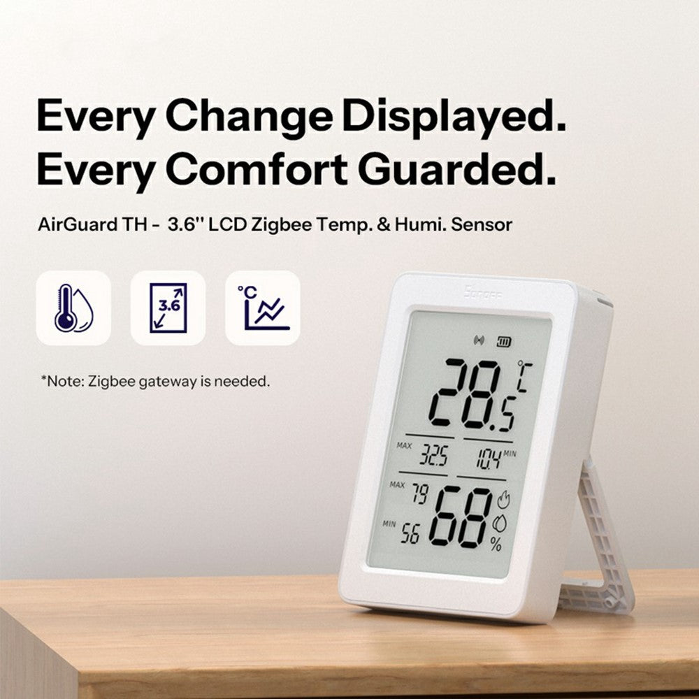 SONOFF SNZB-02DR2 Zigbee Temperature Humidity Sensor 3.6 Inch LCD Display Remote Monitoring Smart Home Integration