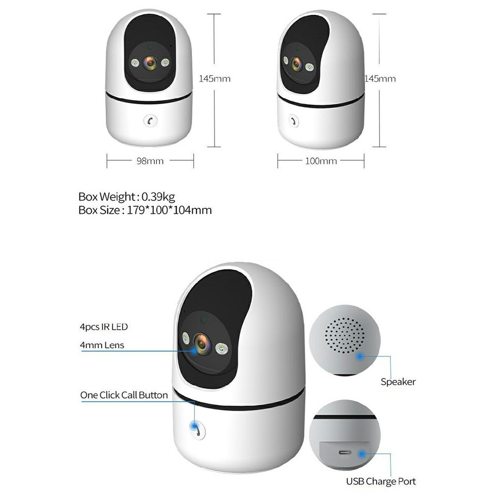 Wireless WiFi 3MP Baby Monitor Two Way Talk Humanoid Detection One Click Call Night Vision Security Camera