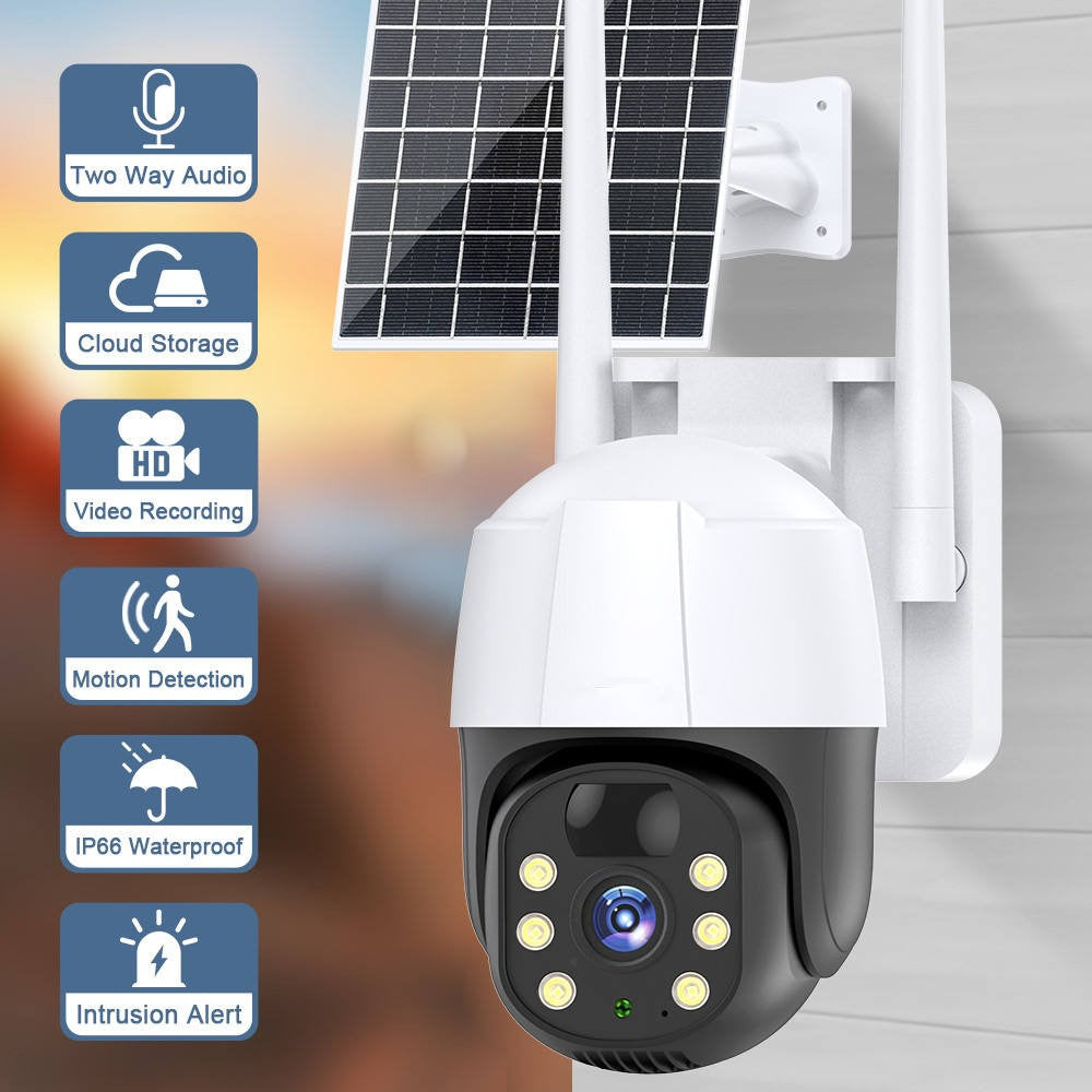 V380 4G Solar Powered PTZ Security Camera PIR Motion Detection Night Vision Outdoor Wireless Surveillance Camera