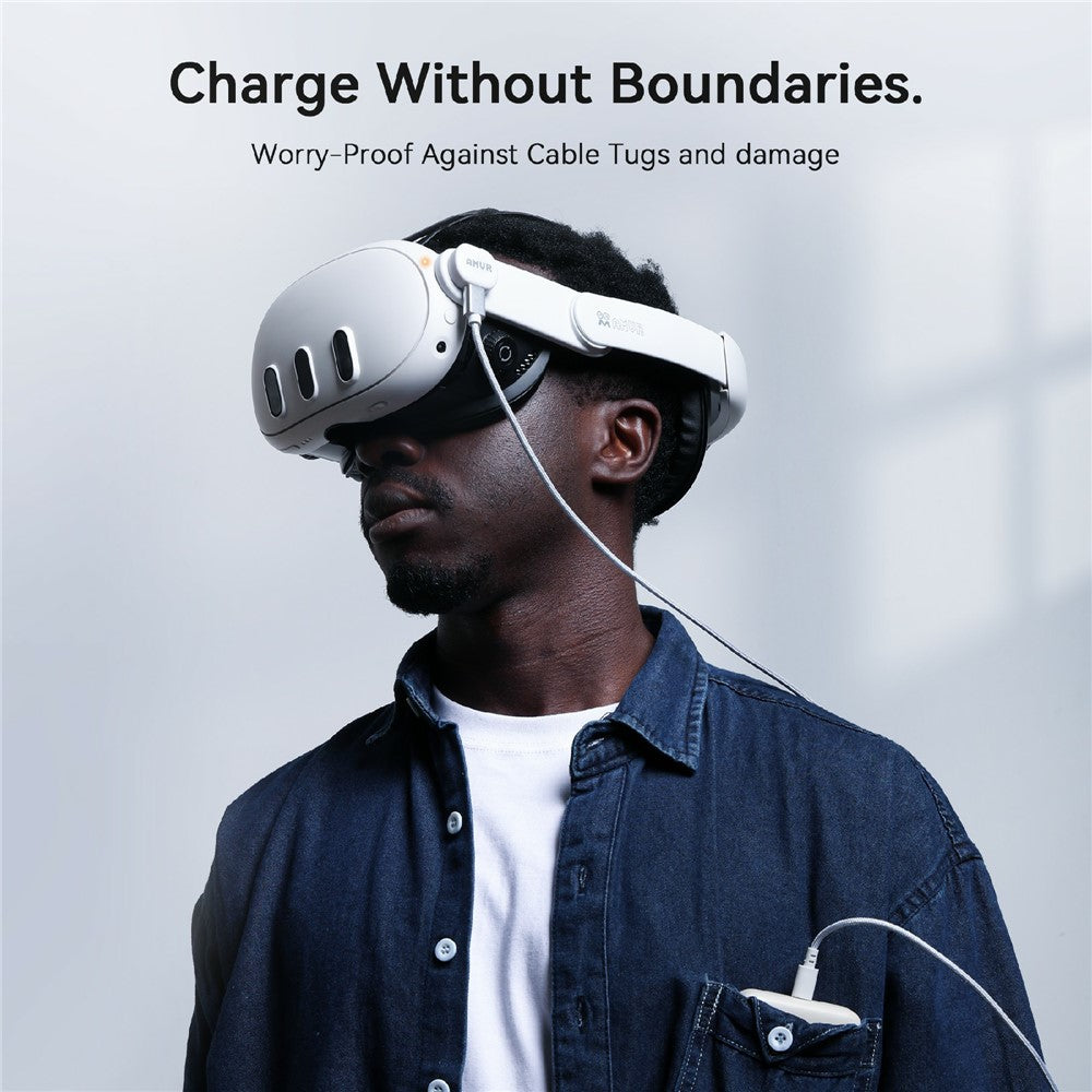 AMVR CK1 1.2m Magnetic Charging Cable for Quest 3  /  3S  /  Pro VR  Headset 18W Fast Charging Type-C Cable with Adapter