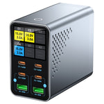 WLX-G3 140W GaN 6-ports Desktopoplader med digitalt display 4 USB-C + 2 USB-A Hurtigladestation til bærbar computer / telefon / tablet