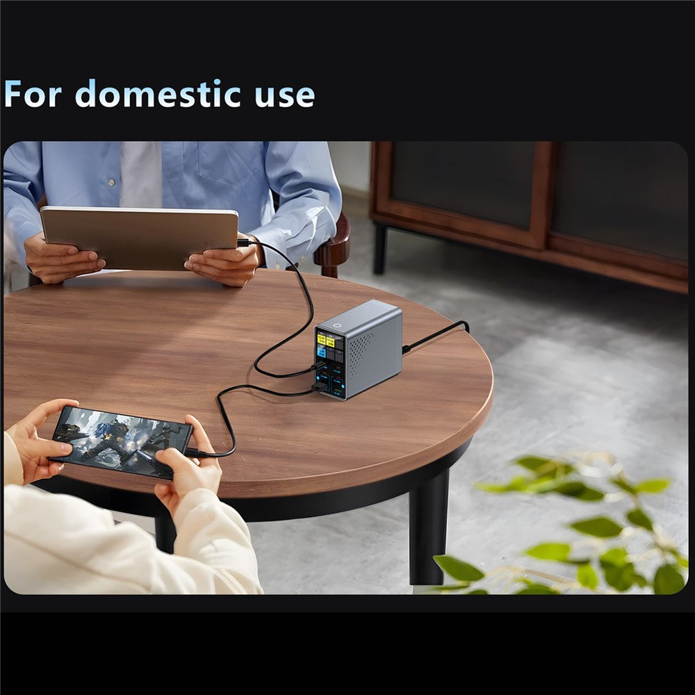 WLX-G3 140W GaN 6-ports Desktopoplader med digitalt display 4 USB-C + 2 USB-A Hurtigladestation til bærbar computer / telefon / tablet