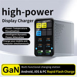 WLX-G3 140W GaN 6-ports Desktopoplader med digitalt display 4 USB-C + 2 USB-A Hurtigladestation til bærbar computer / telefon / tablet