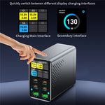 WLX-G3 140W GaN 6-ports Desktopoplader med digitalt display 4 USB-C + 2 USB-A Hurtigladestation til bærbar computer / telefon / tablet