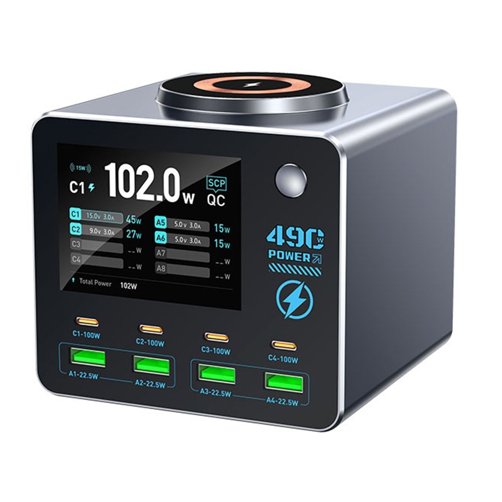 WLX-F1+ Smart Display Trådløs Opladningsstation 100W Hurtigopladende Multi-Port GaN Skrivebordsoplader