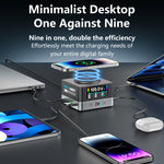 WLX-R8A 9-i-1 smart skærm 140W hurtigoplader til telefon/tablet/bærbar desktop-ladestation med trådløs oplader