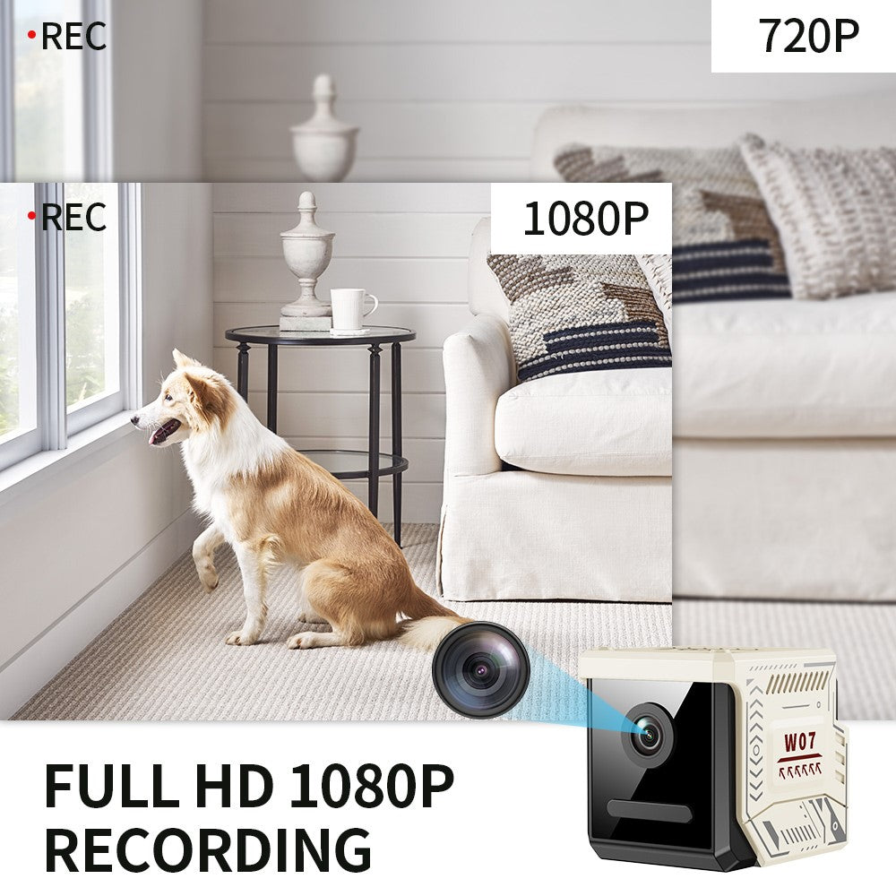 W07 WiFi Mini Compact Security Camera 1080P HD Night Vision Motion Detection Remote Monitor for Home (No Memory Card)