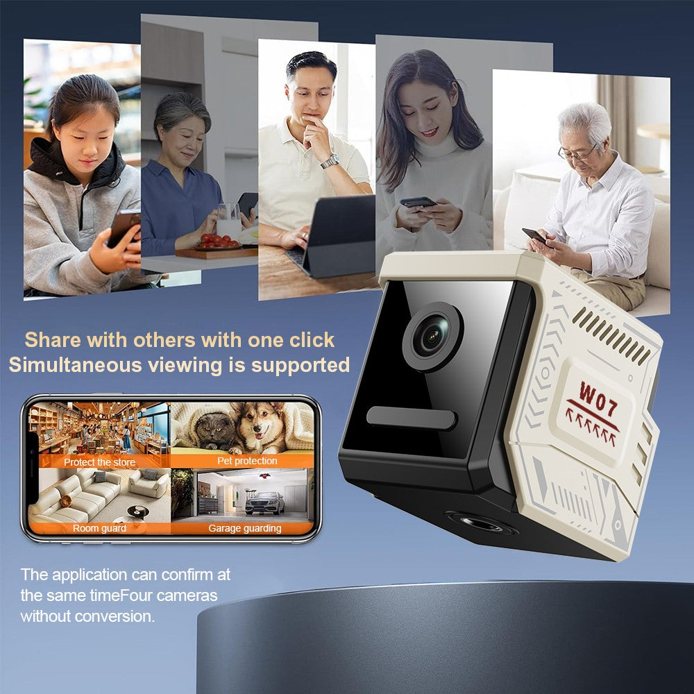 W07 WiFi Mini Compact Security Camera 1080P HD Night Vision Motion Detection Remote Monitor for Home (No Memory Card)