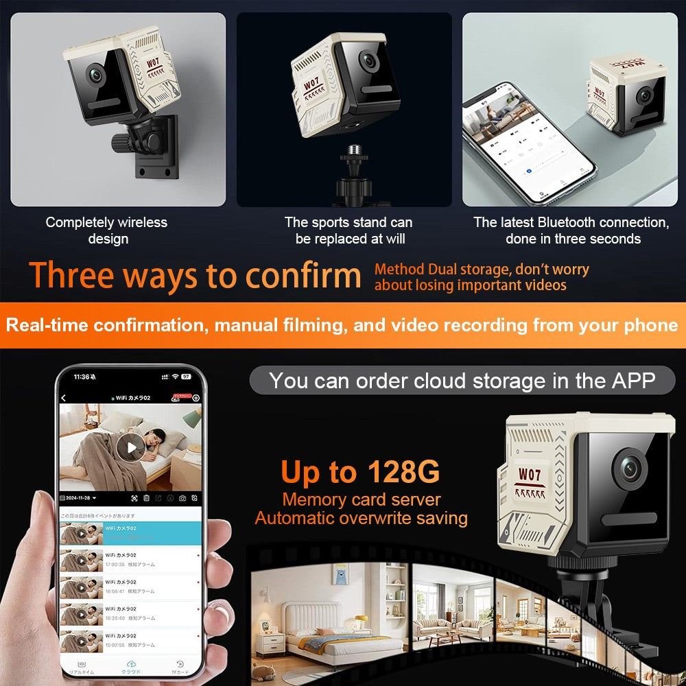 W07 WiFi Mini Compact Security Camera 1080P HD Night Vision Motion Detection Remote Monitor for Home (No Memory Card)