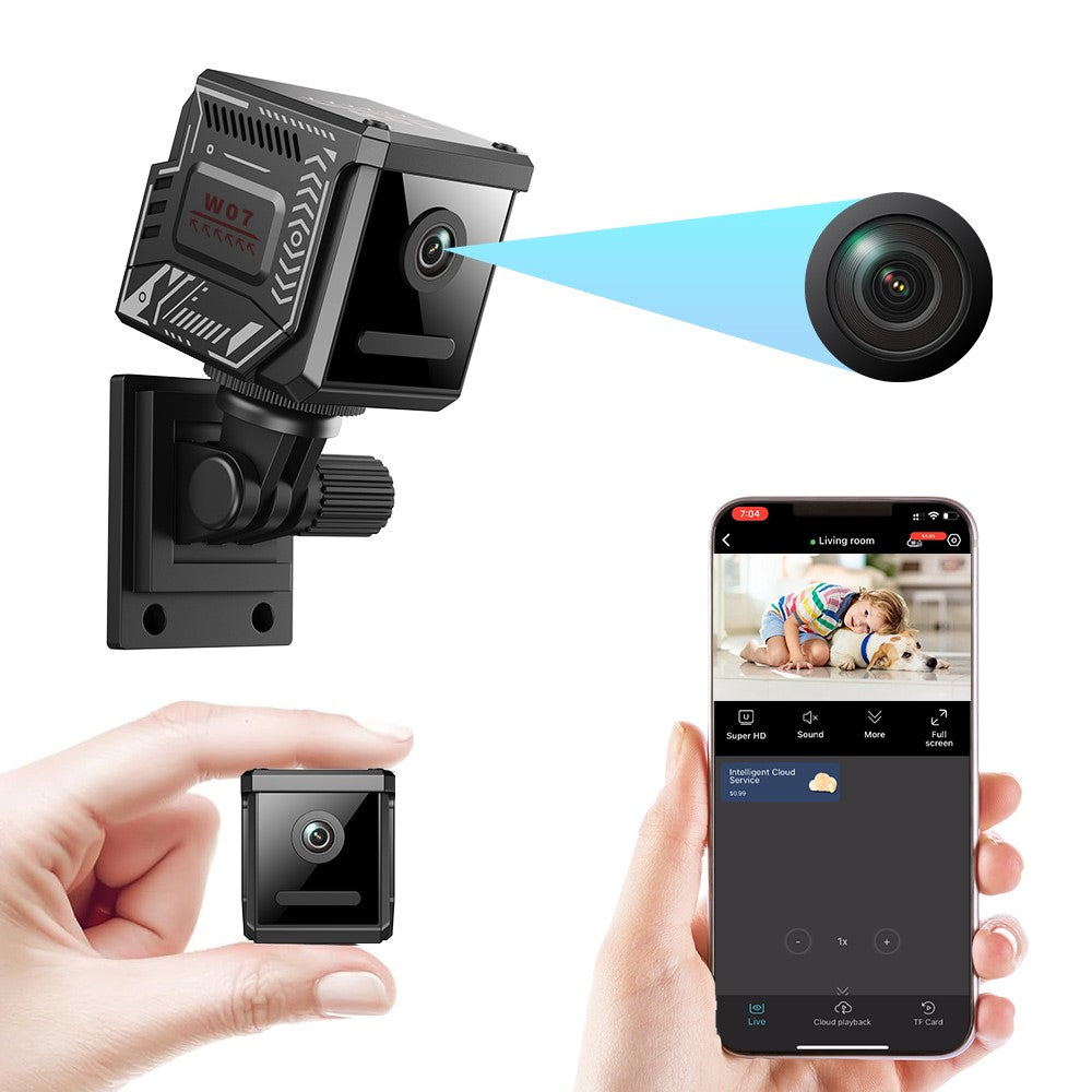 W07 WiFi Mini Compact Security Camera 1080P HD Night Vision Motion Detection Remote Monitor for Home (No Memory Card)