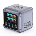BK-126D 6 USB-C + 2 USB-A 8-Port GaN Skrivebordsoplader 140W Hurtigopladningsstation med Farverig LCD-skærm