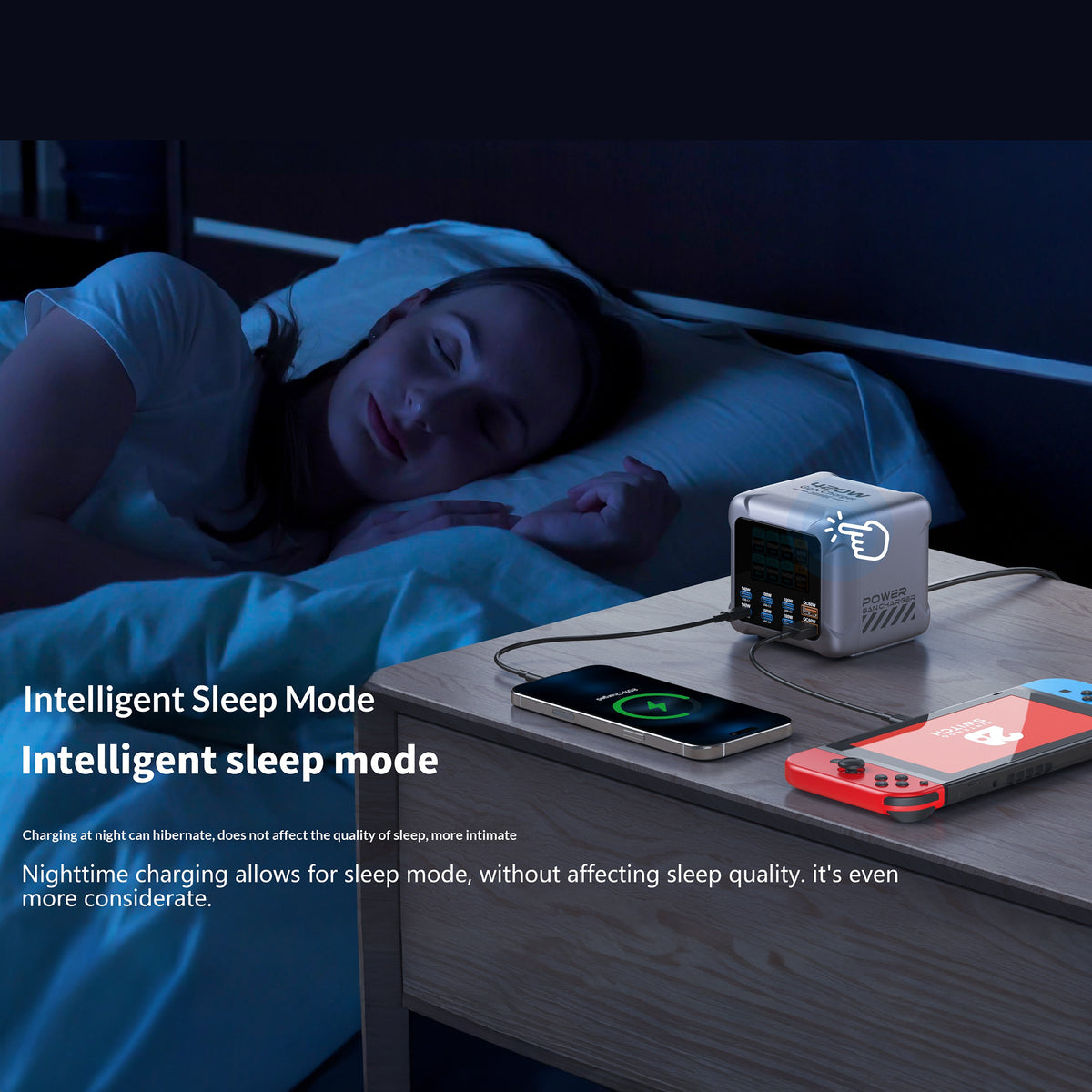 BK-126D 6 USB-C + 2 USB-A 8-Port GaN Skrivebordsoplader 140W Hurtigopladningsstation med Farverig LCD-skærm