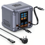 HW866 100W Hurtigopladende Skrivebordsstation LCD-display GaN Multiport-oplader med 2 Udtrækkelige Type-C-kabler