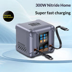 HW866 100W Hurtigopladende Skrivebordsstation LCD-display GaN Multiport-oplader med 2 Udtrækkelige Type-C-kabler