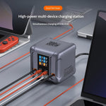 HW866 100W Hurtigopladende Skrivebordsstation LCD-display GaN Multiport-oplader med 2 Udtrækkelige Type-C-kabler