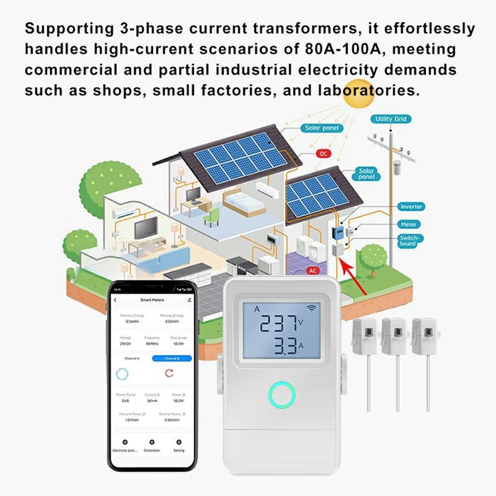PW03 trefas WiFi-smartenergimätare med LCD-skärm, temperaturlarm och smart energimonitor för hem och industri