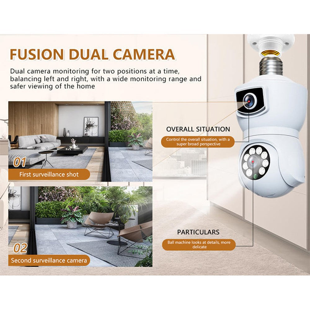 V380 WiFi Dual Lens Bulb Security Camera 360 Degrees Panoramic Night Vision Two-Way Audio Surveillance Camera for Home Outdoor