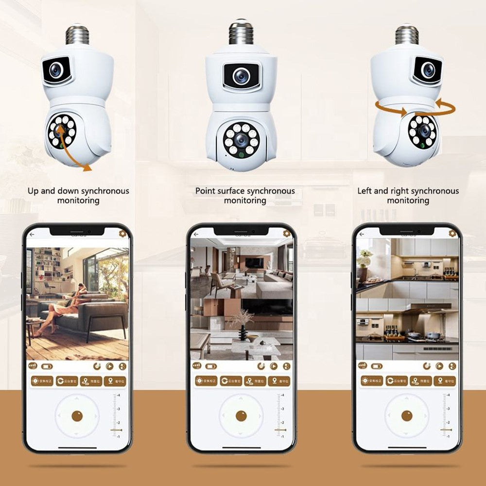 V380 WiFi Dual Lens Bulb Security Camera 360 Degrees Panoramic Night Vision Two-Way Audio Surveillance Camera for Home Outdoor