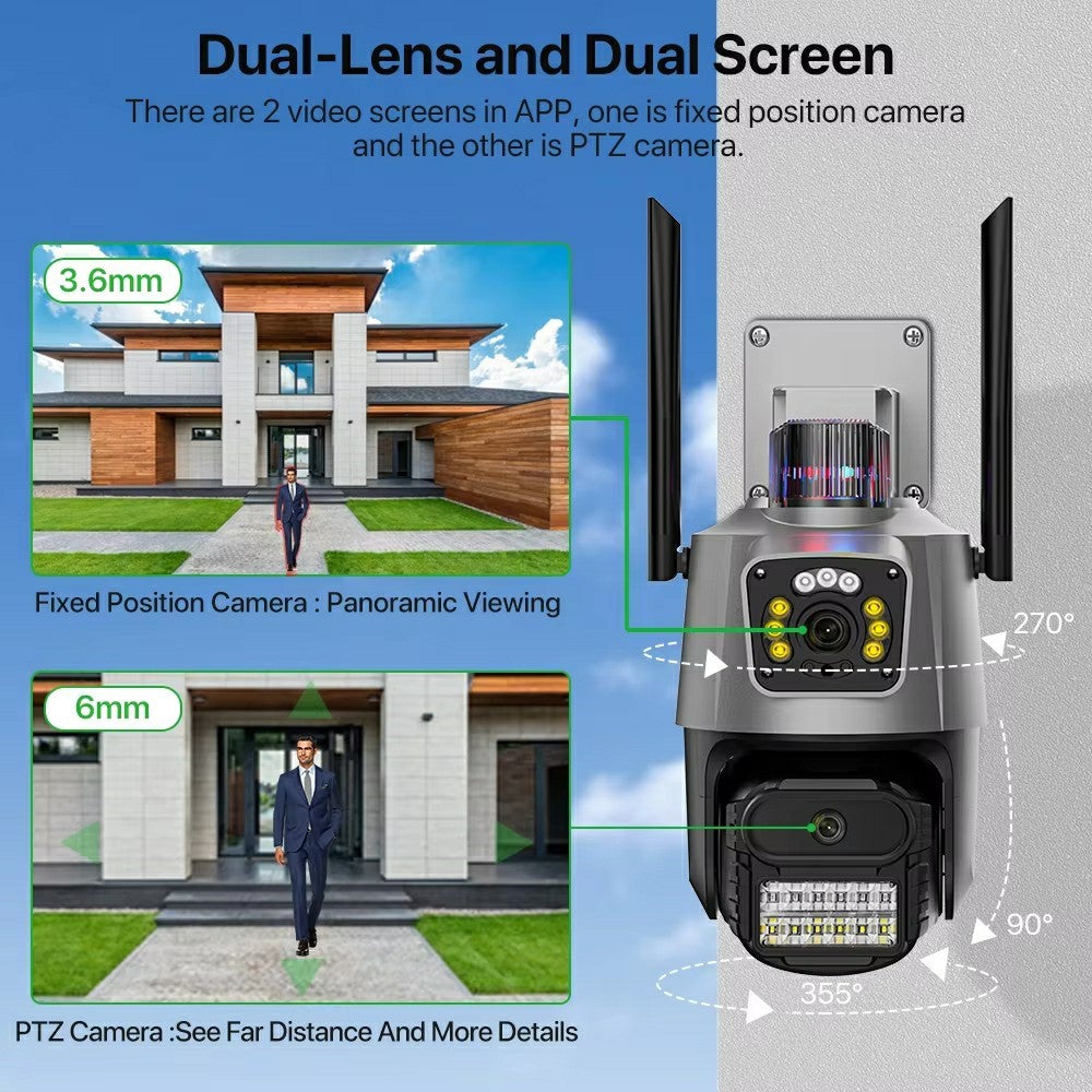 V380 4G Dual Lens Dual Screen Security Camera 2MP+2MP HD Outdoor Wireless PTZ IP Surveilance Camera with Night Vision