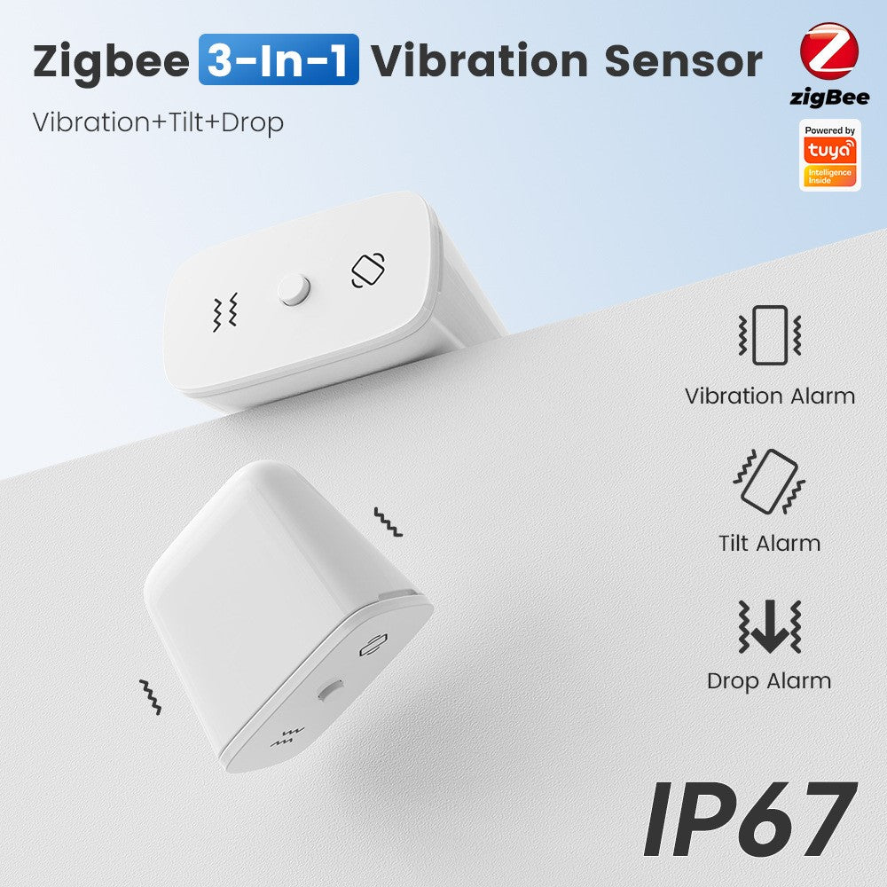 ZD100 Zigbee 3-In-1 Vibration Sensor IP67 Waterproof Tilt Drop Smart Alarm for Security Monitor