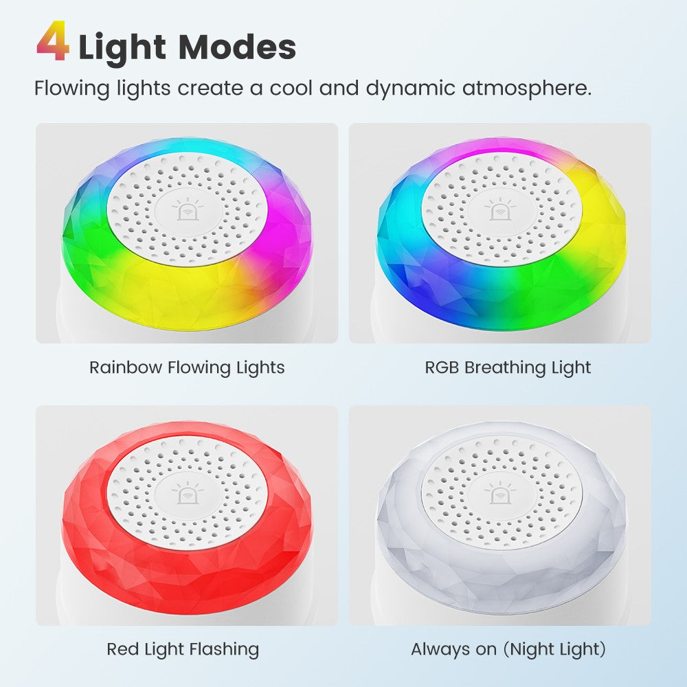 MG-BJQ001 Smart WiFi-sirenlarm 105dB plug-in-säkerhetssensor med 24 röstmeddelanden och RGB-varningslampa