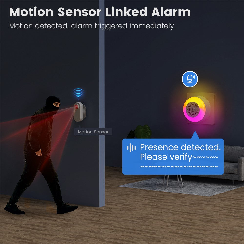 MG-BJQ001 Smart WiFi-sirenlarm 105dB plug-in-säkerhetssensor med 24 röstmeddelanden och RGB-varningslampa