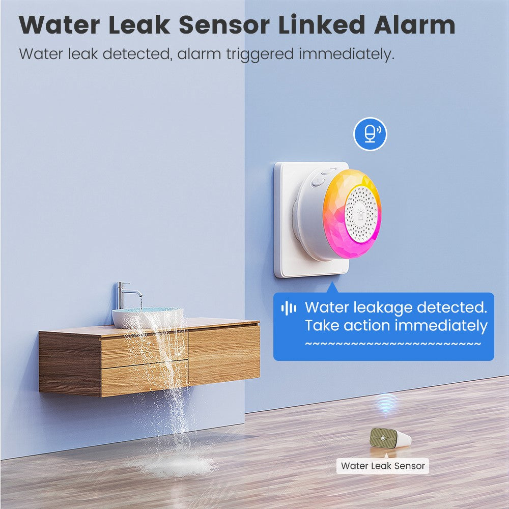 MG-BJQ001 Smart WiFi-sirenlarm 105dB plug-in-säkerhetssensor med 24 röstmeddelanden och RGB-varningslampa